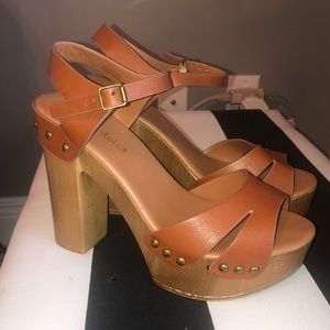 Brown Wooden Platform Sandals